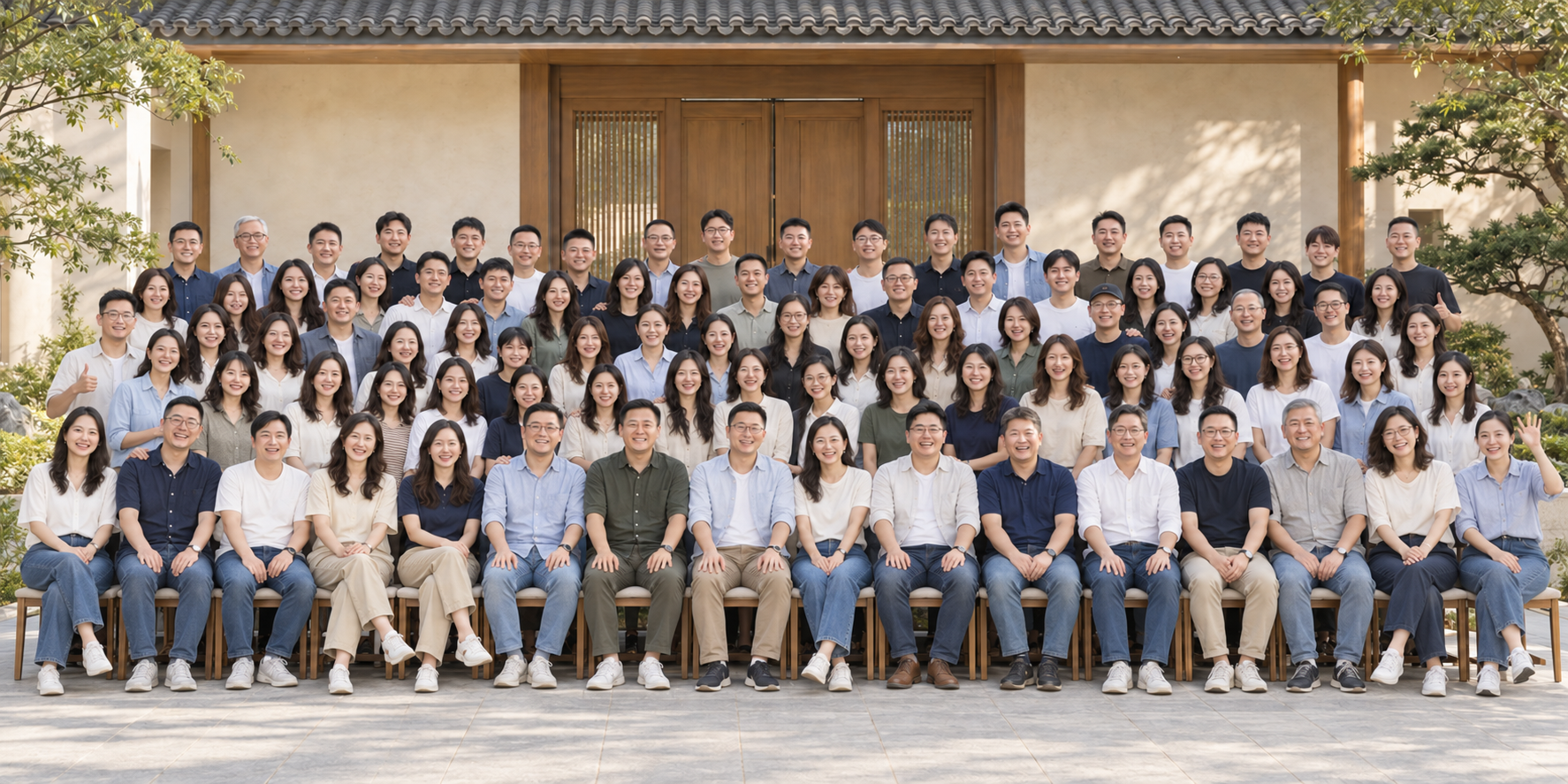 The GALA TOUR team gathered outside a traditional Chinese courtyard